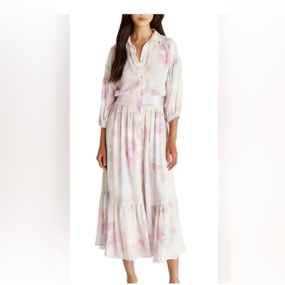 Z Supply Tanya Blurred watercolor button‎ front Maxi silk look Dress size medium - Picture 4 of 6